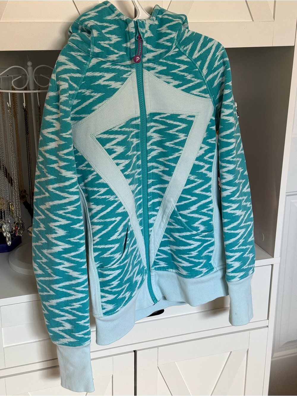 Ivivva Teal and Light Blue Patterned Zip Hoodie